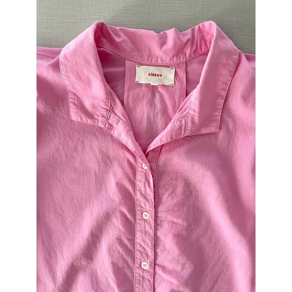 Xirena Sz M Elody Puff Sleeve Top Pink Cotton Cropped Feminine Coastal Ruffle - Picture 6 of 16